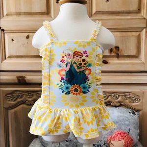 Disney Frozen  Princess Swim Suit 2T Yellow White EUC